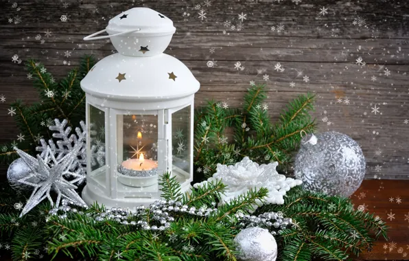 Картинка шар, ель, свечи, Рождество, фонарик, Новый год, шишка, Christmas