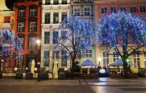 Dark, christmas, street, building