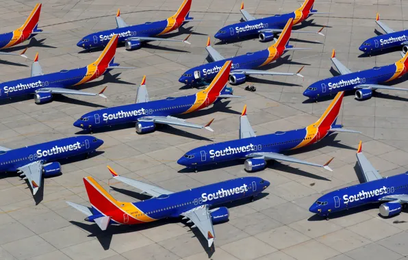 Самолет, Лайнер, Boeing, Стоянка, Boeing 737, Авиалайнер, Boeing 737 MAX, Southwest Airlines