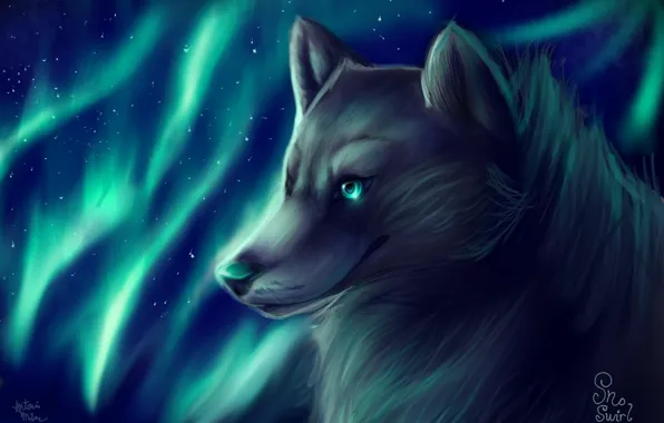 Волк, северное сияние, by SnoSwirl