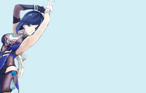 Hot, sexy, blue, anime, blue eyes, pretty, armpit, blue hair