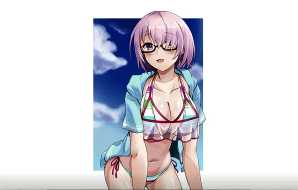 Girl, sexy, cleavage, pink hair, boobs, anime, beautiful, short hair