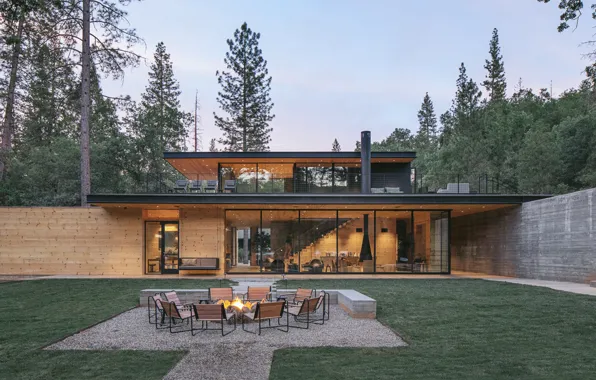 Дом, архитектура, очаг, терраса, by Anacapa, outside-inside house, AutoCamp Yosemite