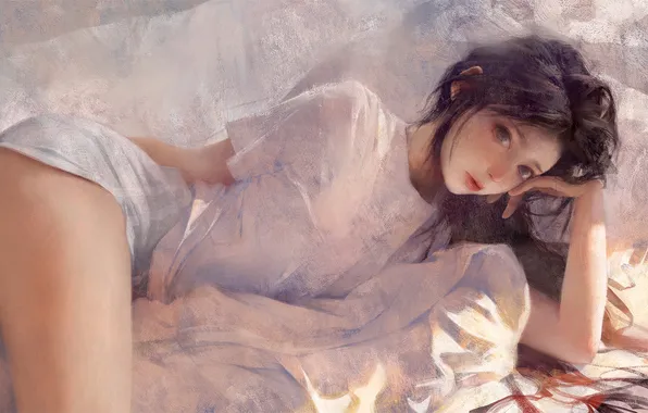 Картинка long hair, legs, women, artwork, no bra, looking at viewer, ILLDIAN, big cheese