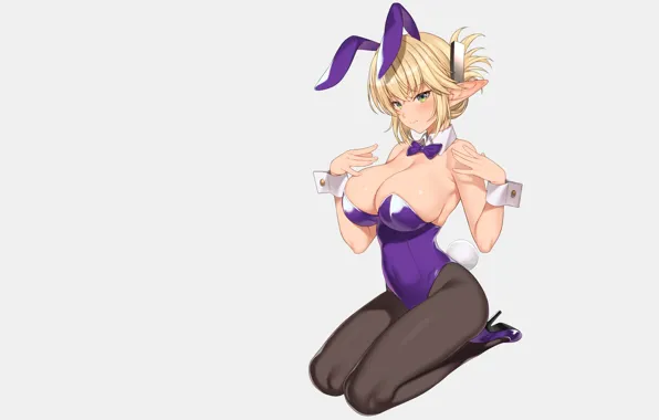 Girl, hot, sexy, boobs, anime, stockings, purple, blonde