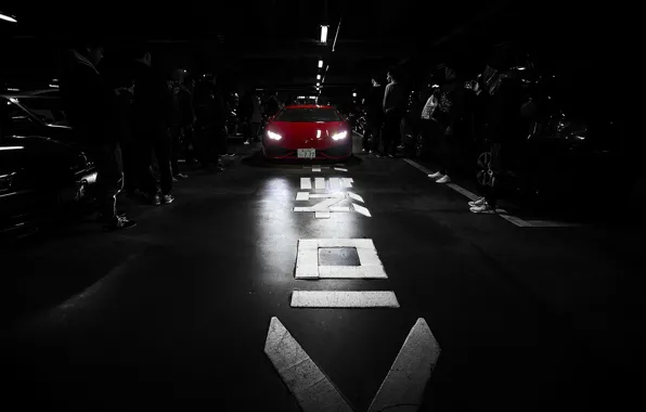 Black & white, Lamborghini, red, tokyo, Huracan, пипл