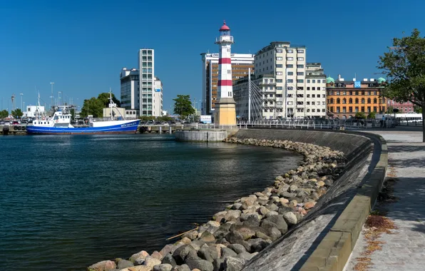 Картинка маяк, причал, Швеция, Малмё