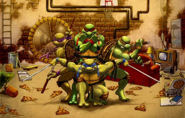 Картинка Рафаэль, Донателло, Леонардо, Микеланджело, Teenage Mutant Ninja Turtles, черепашки ниндзя
