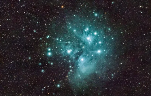 Картинка космос, Плеяды, M45, звёздное скопление, в созвездии Тельца