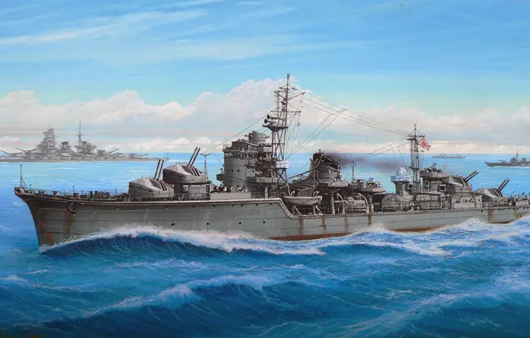 Корабль, арт, флот, военный, японский, эсминец, WW2, IJN