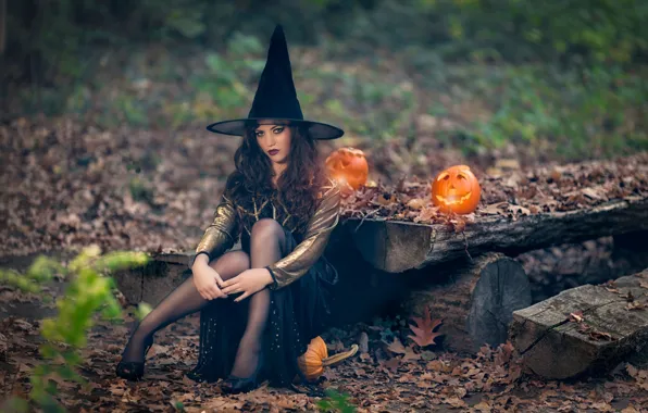 Картинка тыквы, Halloween, ведьма, колдунья
