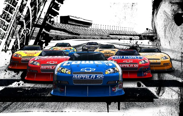 Рисунок, Chevrolet, Гонка, Машины, Много, Наскар, Nascar