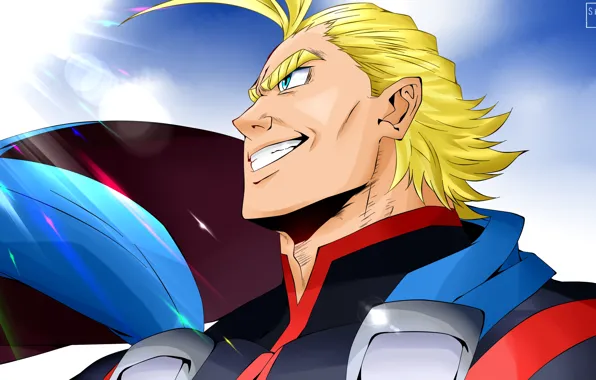 Улыбка, мужчина, блондин, Всемогущий, My Hero Academia, Boku No Hero Academia, Моя Геройская Академия