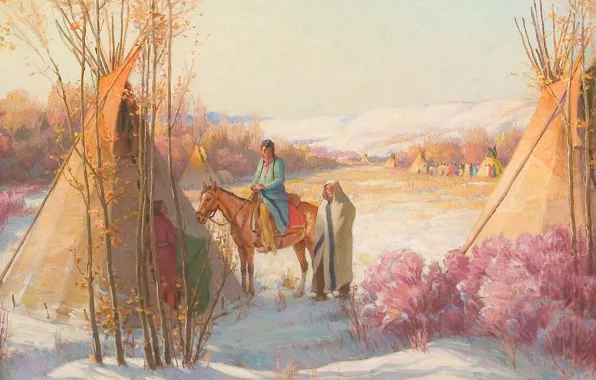 Картинка Montana, Joseph Henry Sharp, Crow Reservation, Winter Squaw Dance