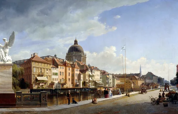 Картина, живопись, painting, 1855, Rear View of the Houses at Schloßfreiheit, Ansicht der Rückfront der …