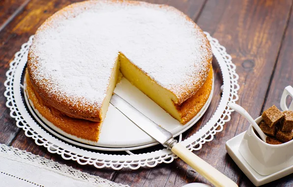 Картинка пирог, нож, сахар, выпечка, сахарная пудра, лимонный