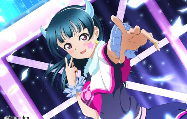 Линии, фон, арт, девочка, рожки, ободок, Love Live School Idol Project, Живая любовь