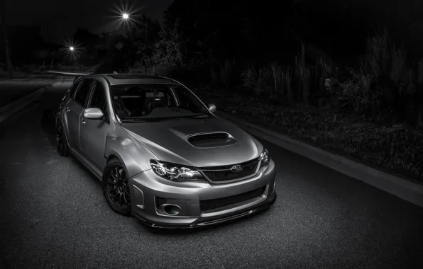 Картинка Subaru, light, silver, road, wrx, impreza, night, front