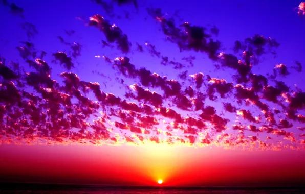 Sea, sunset, clouds, horizon