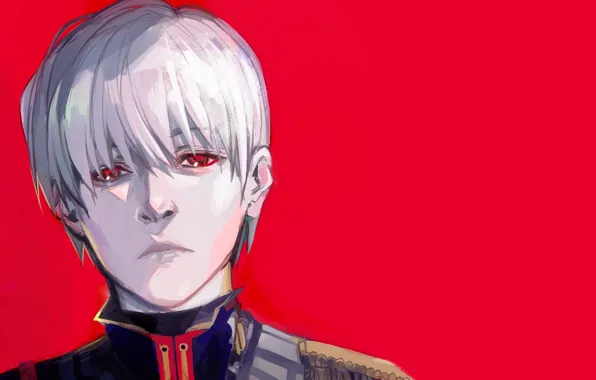 Парень, красный фон, Tokyo Ghoul, Токийский Гуль, Канеки Кен