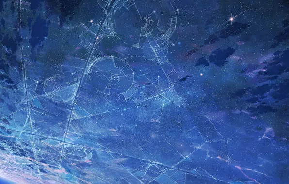 Небо, звезды, ночь, аниме, арт, anime, art