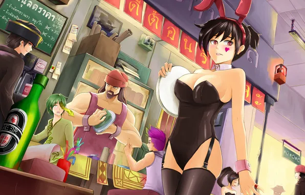Girl, bunny, restaurant