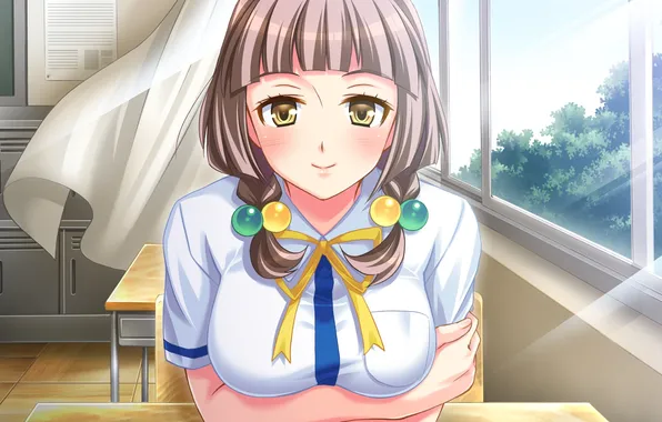 Взгляд, девушка, улыбка, класс, art, парты, no pantsu!!, oikawa ayu