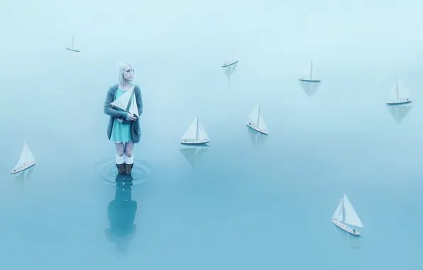 Картинка вода, девушка, кораблики