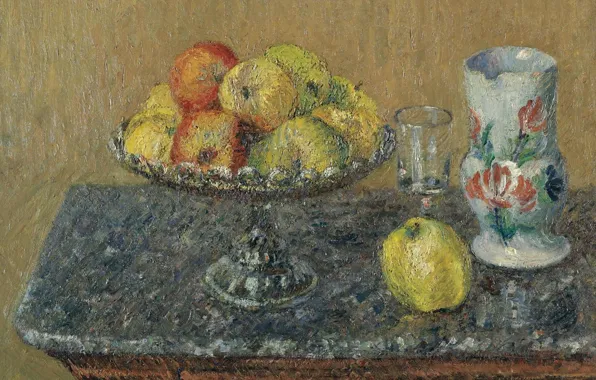 Картина, фрукты, натюрморт, Гюстав Луазо, Gustave Loiseau, Фруктовая Ваза с Яблоками и Кувшином