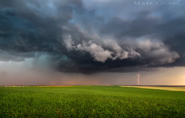 Картинка поле, тучи, шторм, молния, Колорадо, США, Денвер