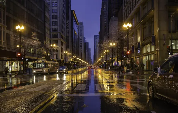 Дорога, улица, Чикаго, фонари, USA, Америка, Street, Roads