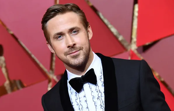 Взгляд, поза, костюм, актер, щетина, смокинг, Ryan Gosling, Райан Гослинг