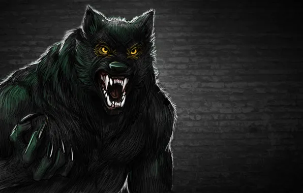Стена, волк, оборотень, зубастый, werewolf
