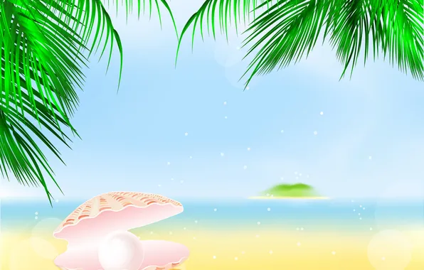 Песок, море, пляж, пальма, ракушка, beach, sea, pearl