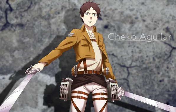 Оружие, парень, Shingeki no Kyojin, Атака Титанов, эрен джагер