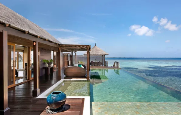 Пространство, океан, бассейн, Мальдивы, курорт, люкс, Maldives, морская вилла