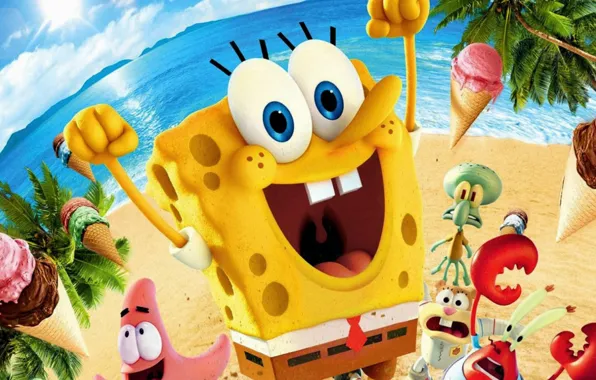 Cinema, beach, sky, sea, yellow, sand, cartoon, movie
