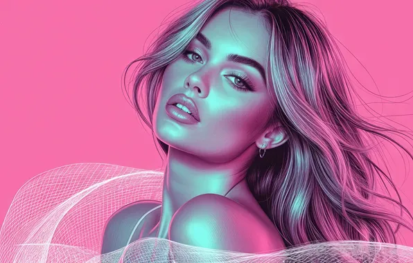 Картинка girl, long hair, pink, background