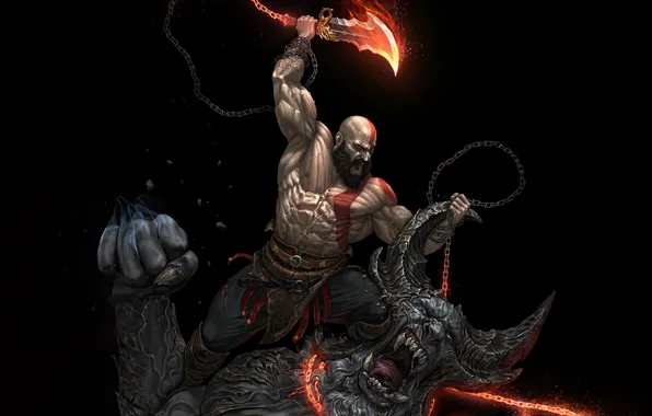 Fire, monster, god of war, weapon, kratos, sony, snow, blow