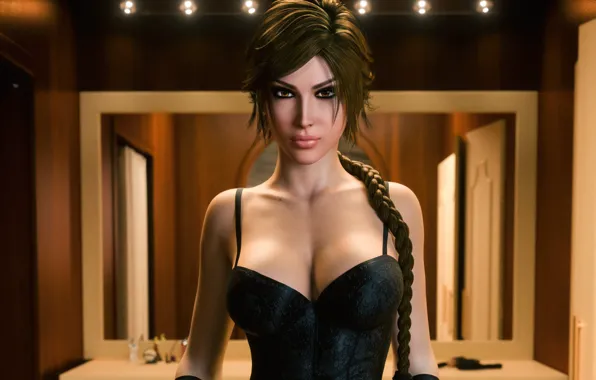 Эротика, грудь, взгляд, девушка, волосы, lara croft, tomb raider