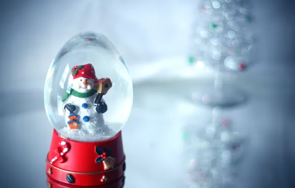 Картинка праздник, снеговик, стеклянный шар