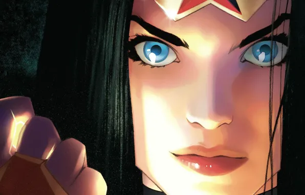 Girl, fantasy, Wonder Woman, blue eyes, comics, face, artwork, superhero