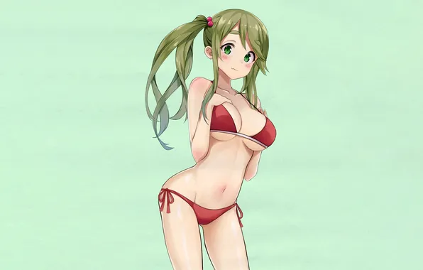 Girl, sexy, cleavage, green eyes, long hair, boobs, anime, beautiful