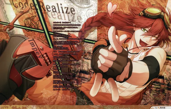 Рыжий, очки, коса, жест, art, visual novel, miko, code realize