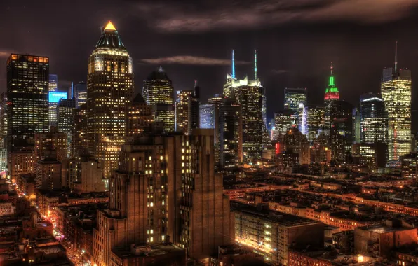 Ночь, огни, нью-йорк, night, Manhattan, new york, usa, nyc