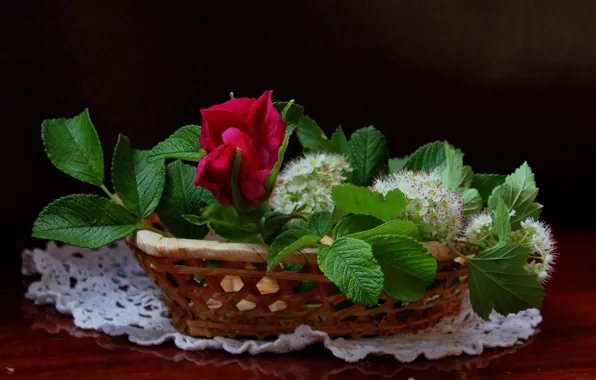 Лето, цветы, шиповник, натюрморт, букетик, спирея