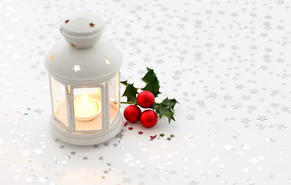 Белый, шарики, шары, свеча, Новый Год, Рождество, фонарик, красные