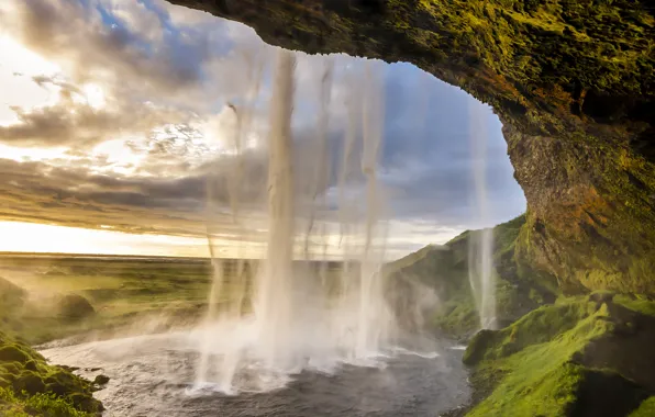 Картинка водопад, Исландия, Селйяландсфосс, seljalandsfoss