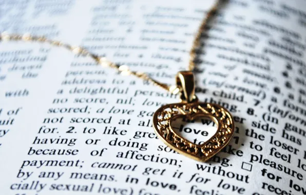 Сердце, кулон, книга, love, цепочка, слово