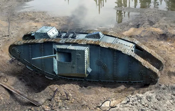 Рисунок, арт, самец, Male, MK II, британский тяжёлый танк